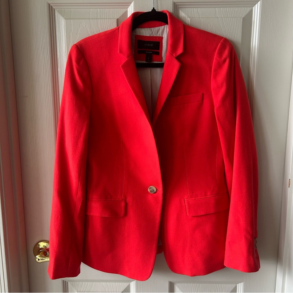 J. Crew Women's Bright Red Single-Button Blazer, Bright Coral Pink